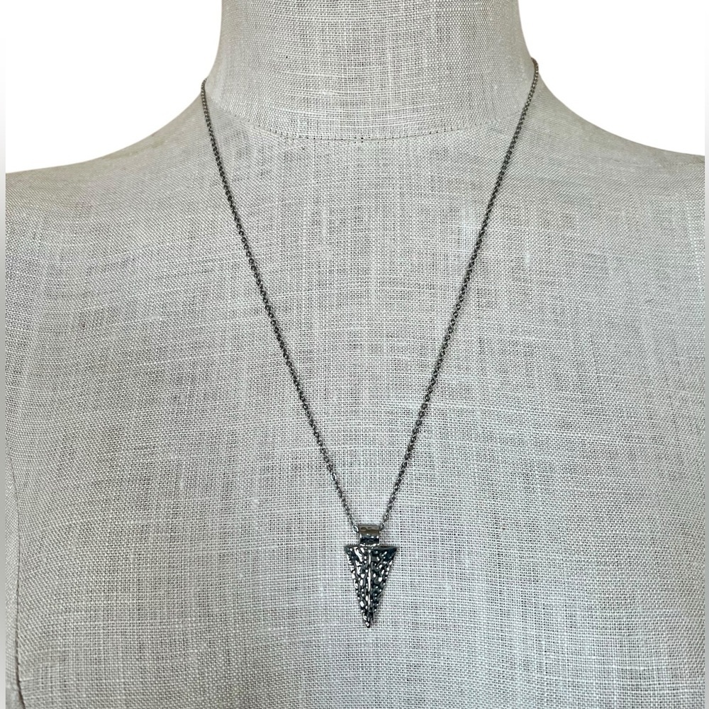 Silver Hammered Triangle Arrowhead Long Necklace … - image 5